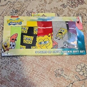 SpongeBob SquarePants Adult Crew Socks 5 Pair Gift Set Fits Size 6-12